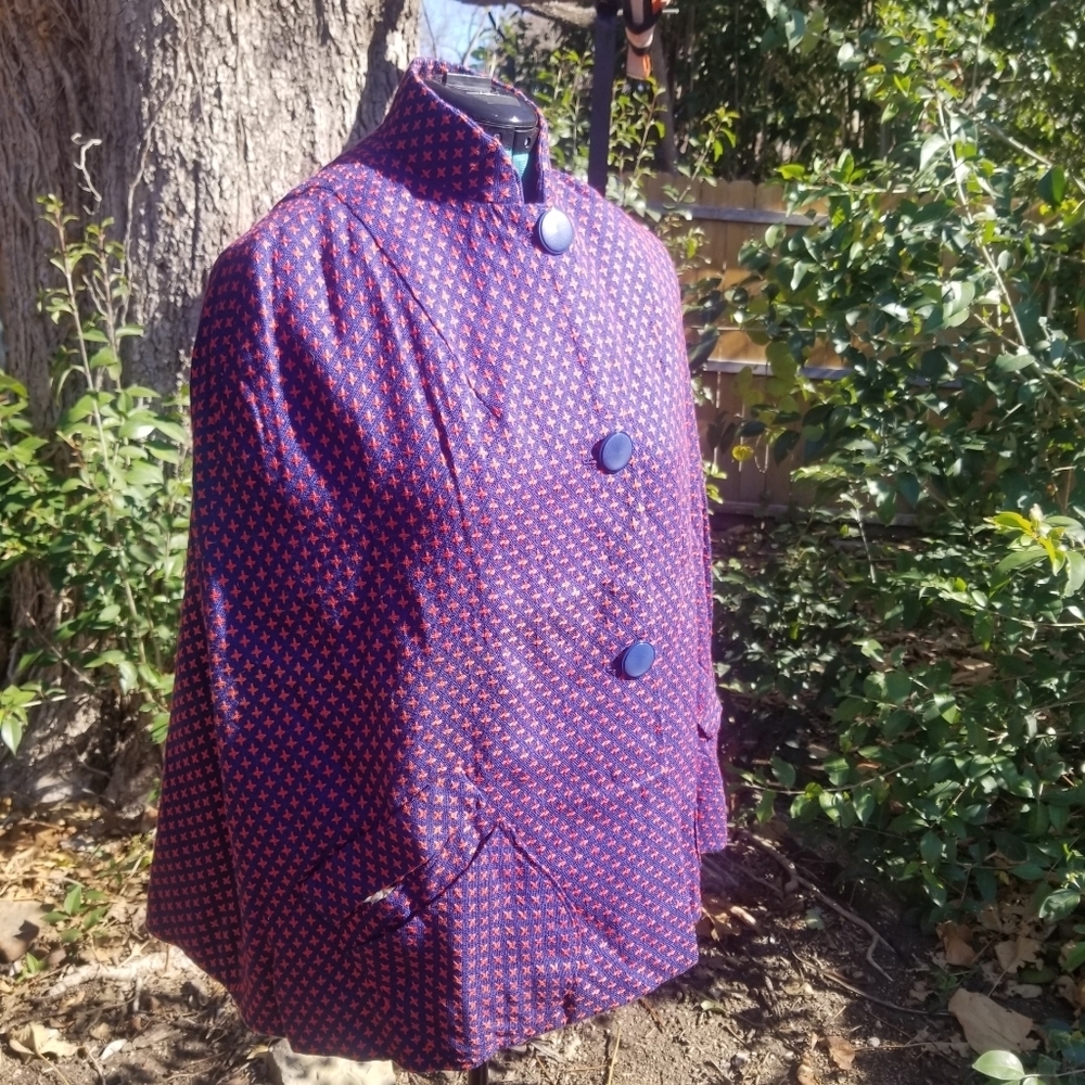 Vintage Women Jacket 3 Button Cape Mod Navy & Red Fully Lined - Picture 5 of 8